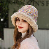 Skittles Wollmütze mit Gesicht, kleine Strickmütze, warmer, pelziger Fischerhut
